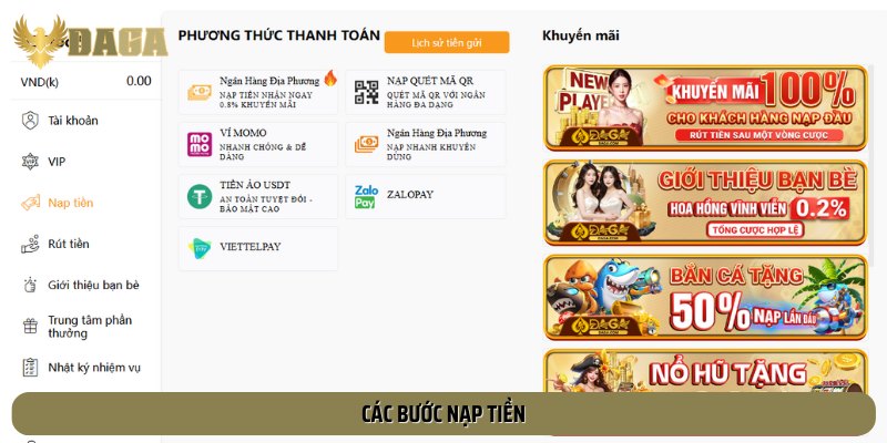 Hướng dẫn thực hiện các giao dịch nạp tiền vào tài khoản cược
